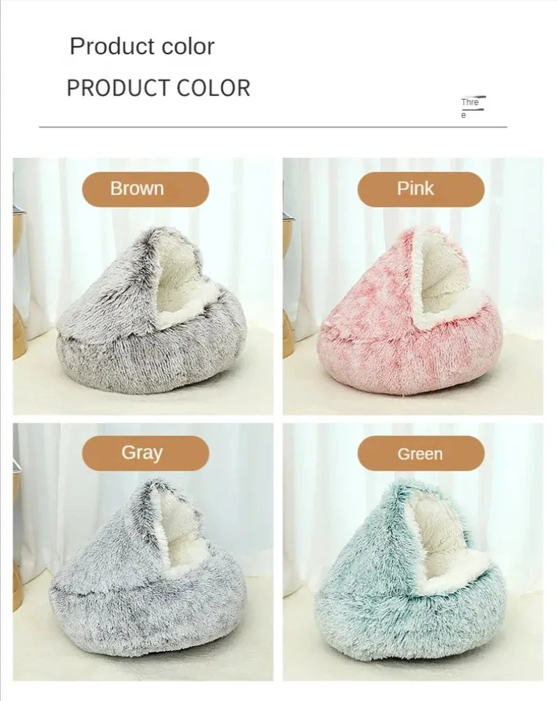 1PC Cat Beds Round Soft Plush Burrowing Cave Hooded Cat Bed Donut for Dogs Cats Comfortable Self Warming Dog Bed Pet Accessories