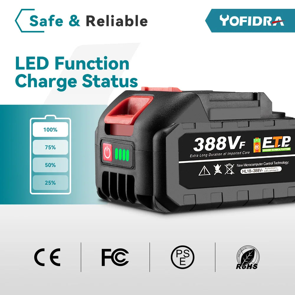 20V Rechargeable Lithium Battery EU Plug 15000mAh.928VF 22500mAh.Battery Capacity Indicator.for Chainsaw Electric Drill