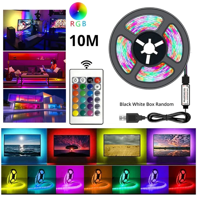 10M USB 2835 LED Strip Light RGB Remote Control Lights Flexible Lamp Tape Ribbon TV Desktop Screen Back Light Diode Tape