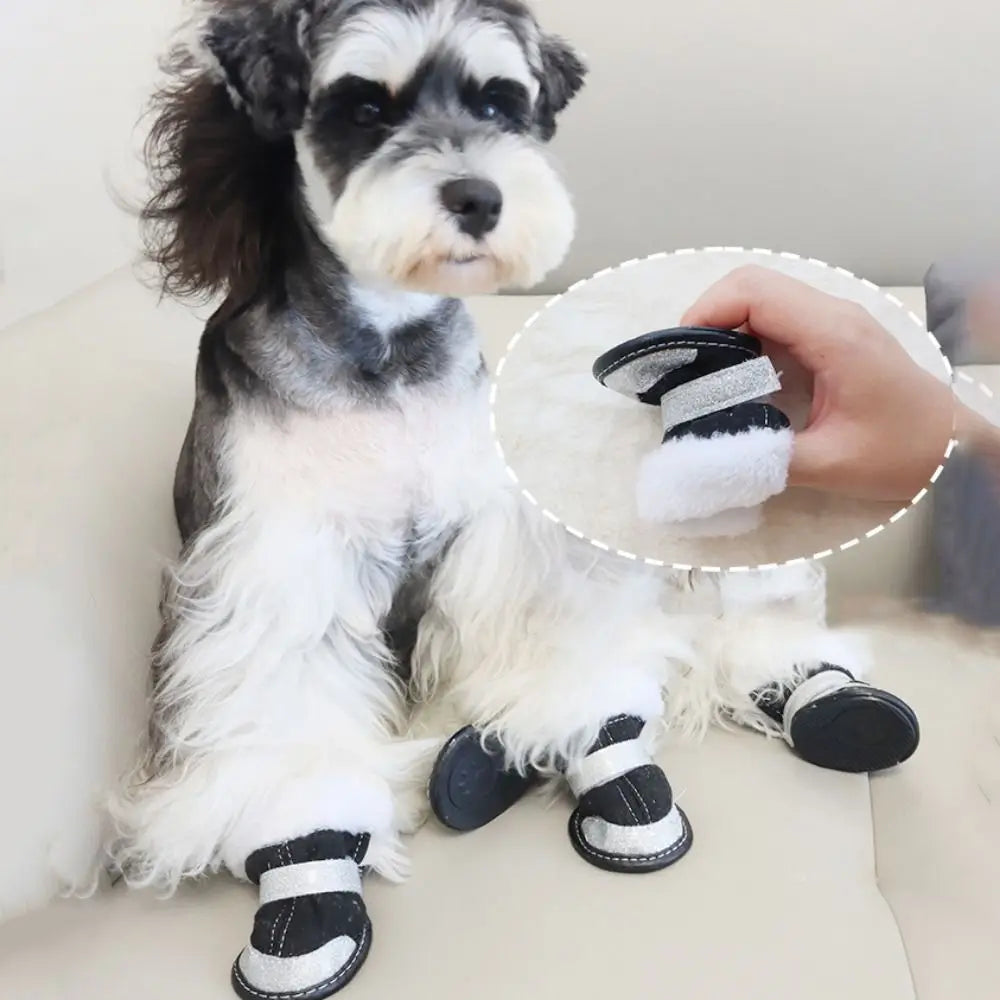 4pcs/set Thickened Dog Snow Boots Windproof Adjustable Non-slip Pet Boots Reflective Soft Dog Warm Shoes for Dogs Puppy