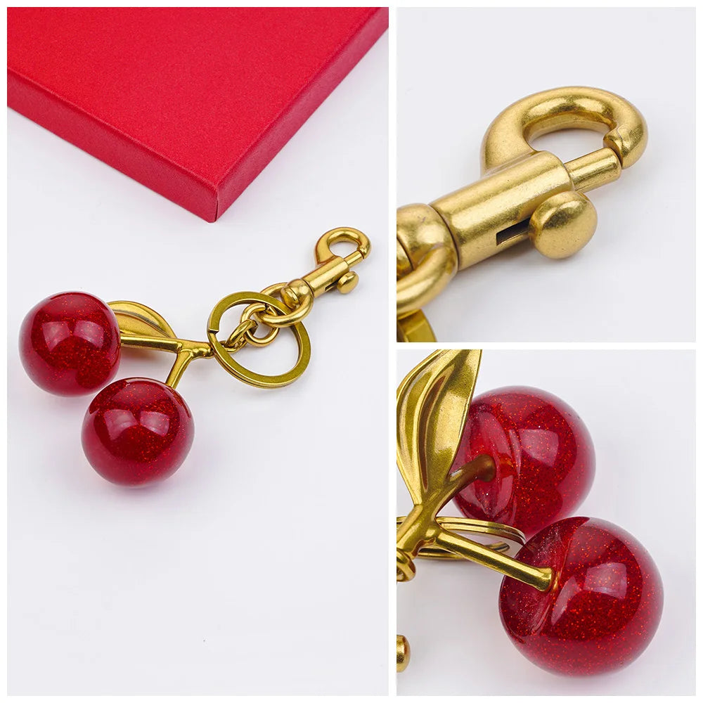 Cherry Charm Handbag Pendant Keychain for Women's Exquisite Internet-famous Crystal Cherry Bag Accessories High-Grade Pendant