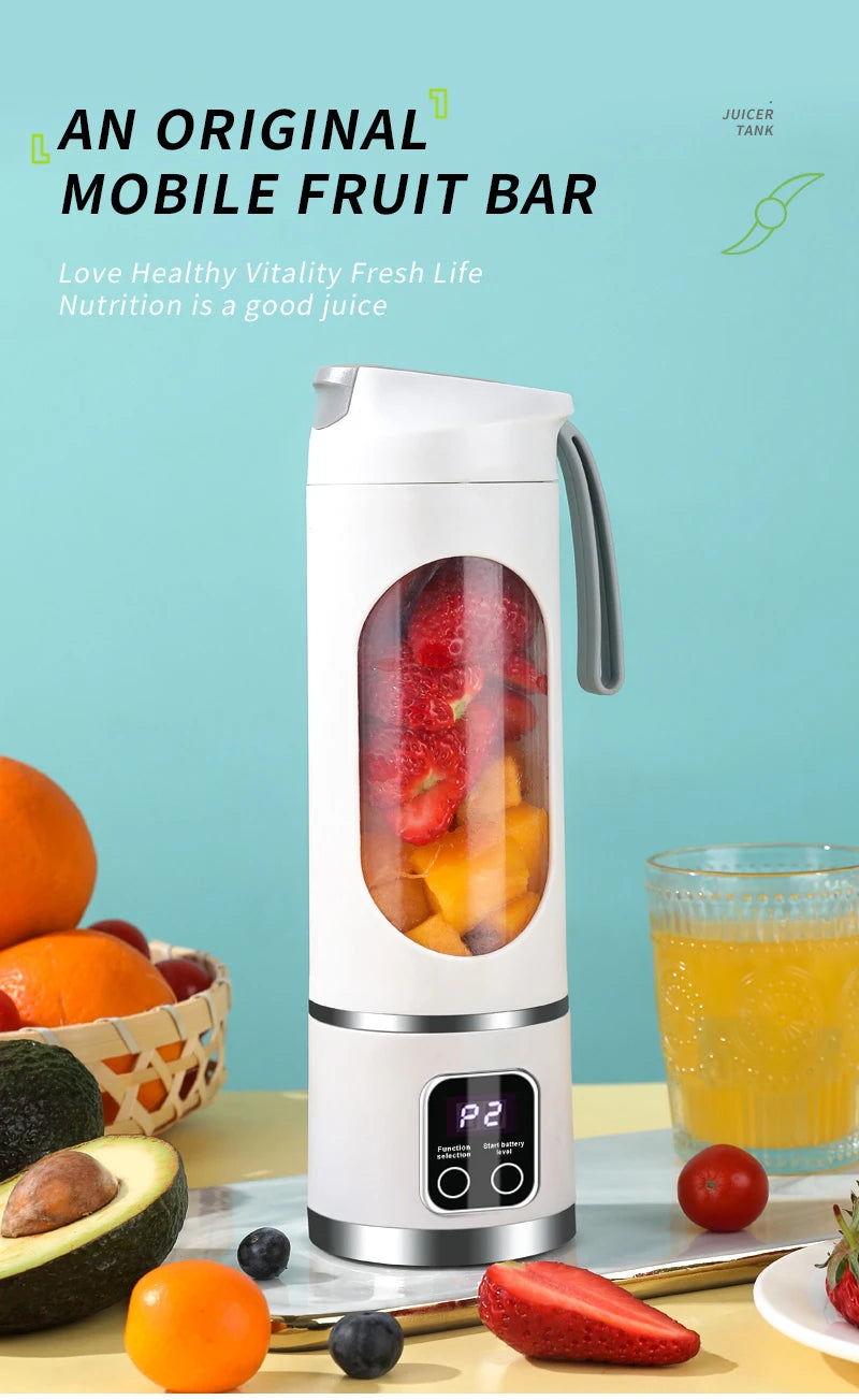 450mL Portable Fruit Juicer with 8 Page Blade Home USB Rechargeable Large Capacity with Digital Display Juice Maker Machine