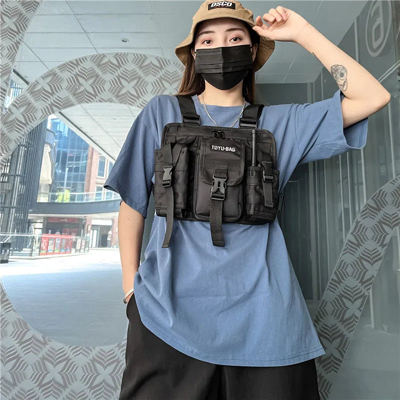 CCRXRQ Hip-hop Streetwear Men Chest Bags 2024 New Fashion Unisex Tactical Vest Backpacks Multi-function Sport Travel Chest Pack