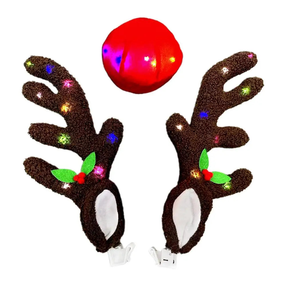 Christmas Car Decoration Accessories LED Lighted Up Reindeer Deer Antlers Car Costume Accessories For Trucks Cars Autos