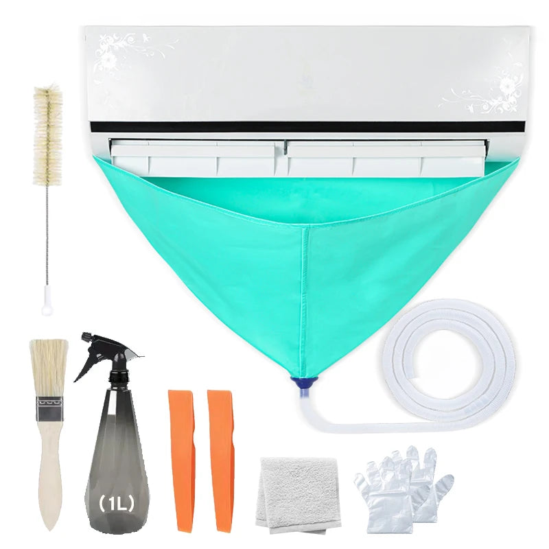 Air Conditioning Cleaning Kit Leak-proof Cover Full Set of Air Conditioner Cleaner with Water Pipe Disassembly-free Clean Tools