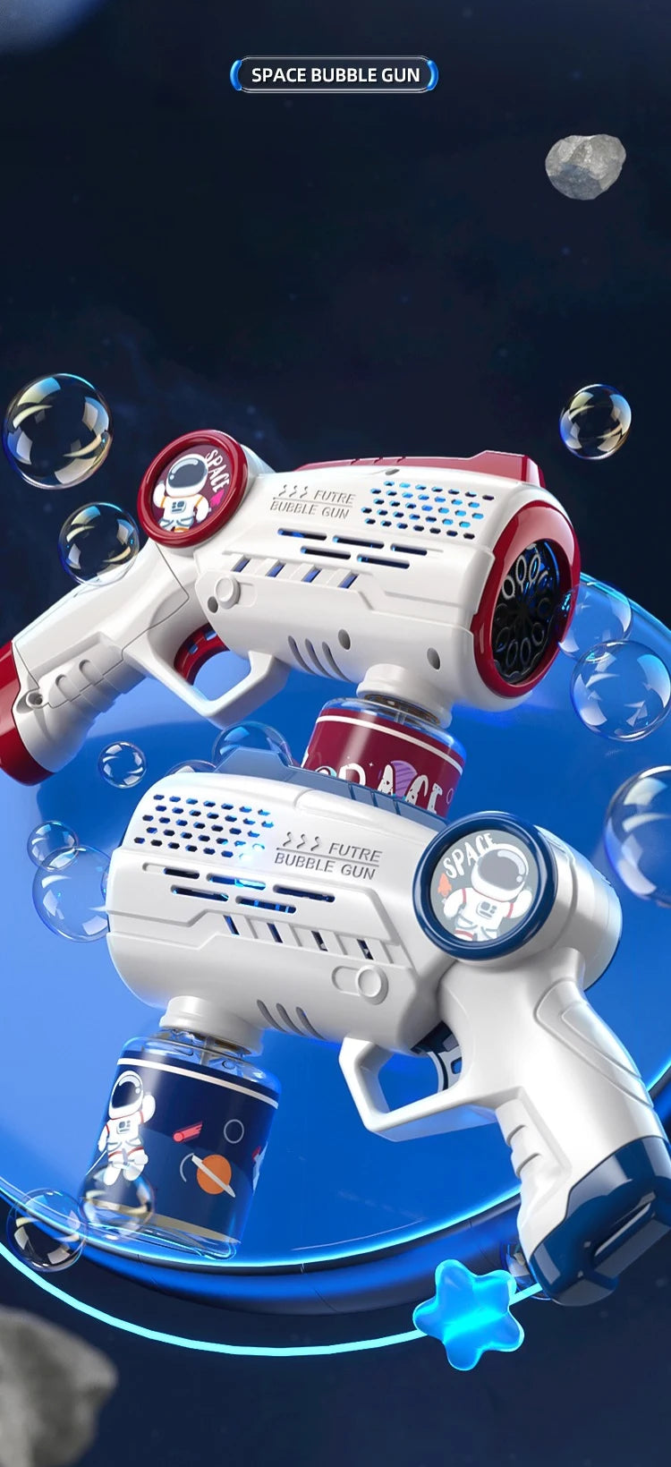 Astronaut Electric Automatic Light Bubble Machine Bubbles Gun Summer Beach Bath Outdoor Game Fantasy Toys for Children Kids Gift