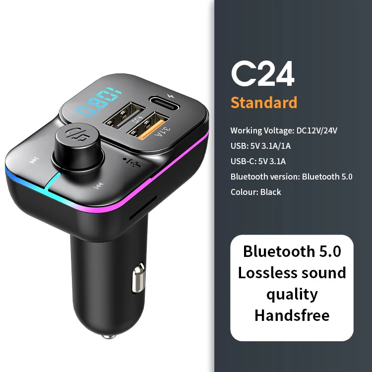 Bluetooth 5.0 FM Transmitter Handsfree Car Radio Modulator MP3 Player With 22.5W USB Super Quick Charge Adapter for Car