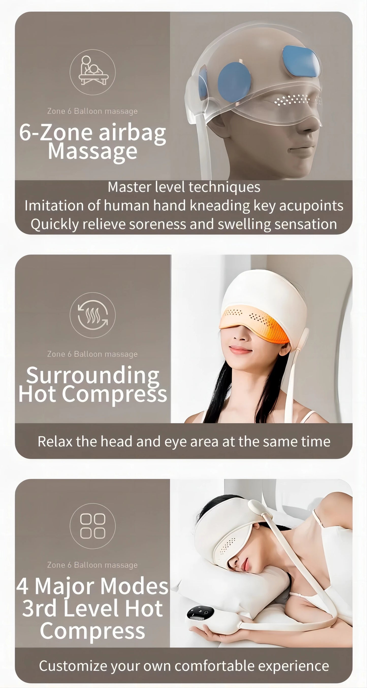 Air Pressure Head Eye Massager Electric 6 Zones Airbag Migraine Relief Cap Massager for Relax Improve Sleep Stress Relief