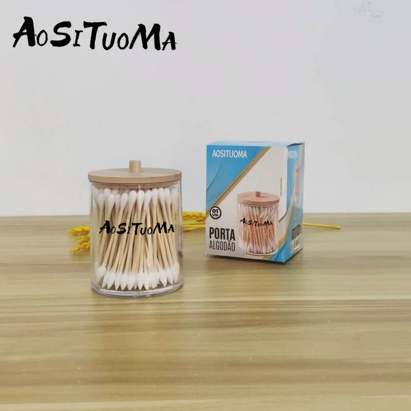 1pc High Appearance Level Transparent Cotton Swab Can Dustproof Storage Box Household Desktop Circular Storage Tank