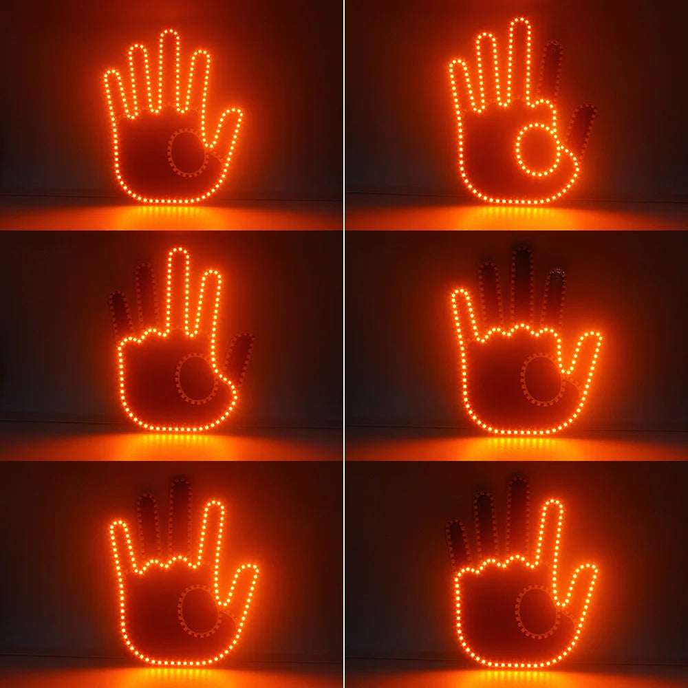 Car Funny 6 Models Hand Shape Light with Remote Road Car LED Hand Gesture Sign Light Warning Light with Remote for Rear Window