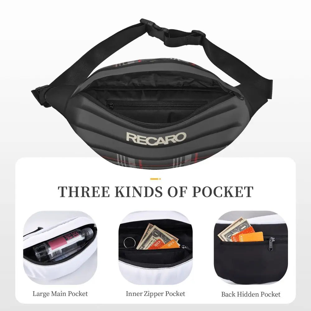 Casual Recaro Houndstooth Fanny Pack for Traveling Women Men Sling Crossbody Waist Bag Phone Money Pouch