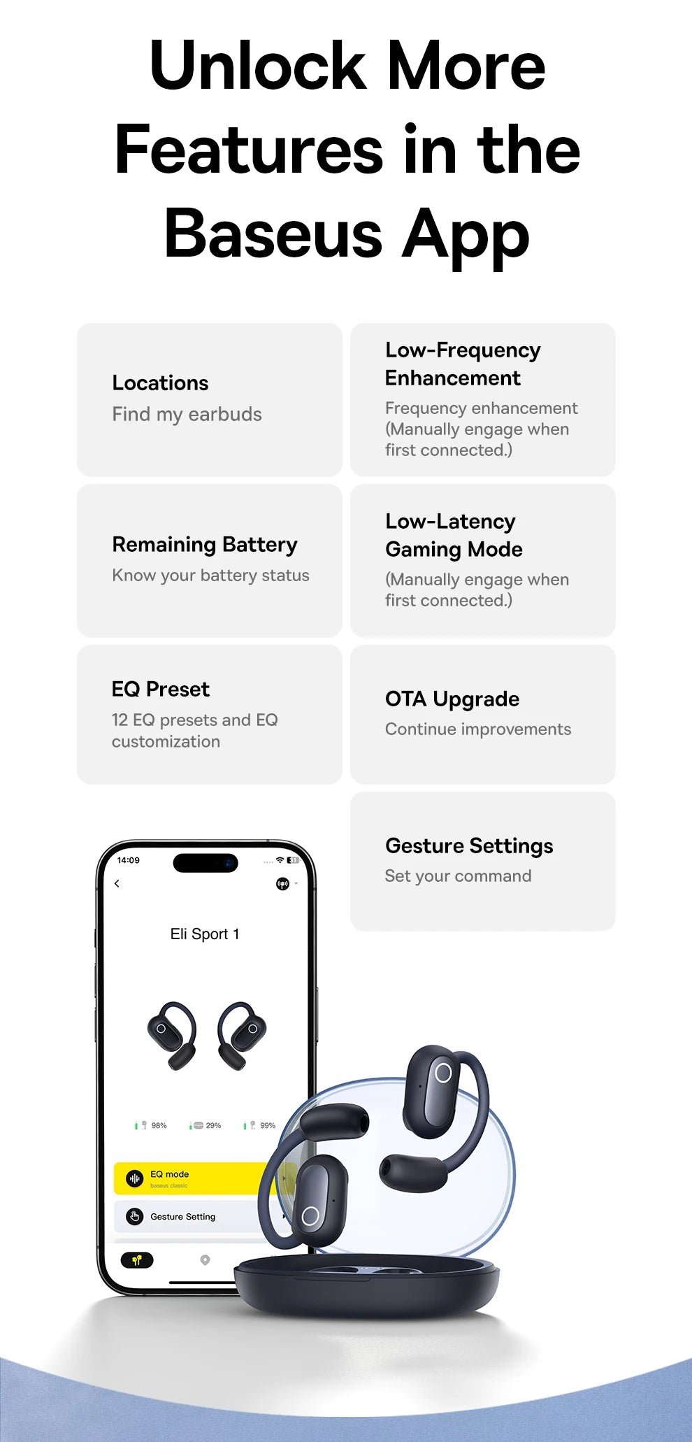 Baseus Eli Sport 1 Open Ear Headphones OWS Bluetooth 5.3 Wireless Earphones Air conduction headphones Bass Sound Sports Earbuds