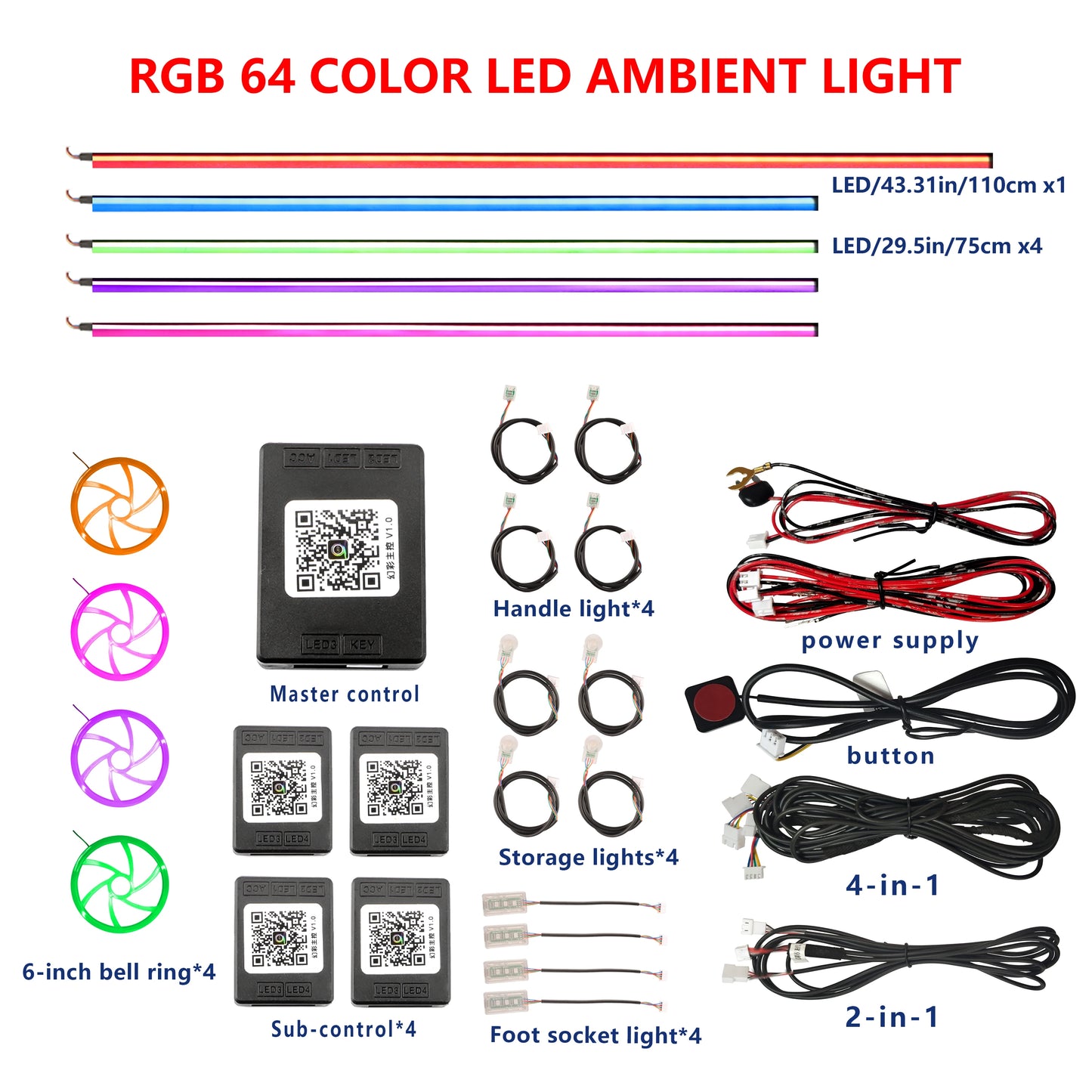 18/22 inch 213 64 Color Led Door Light Interior Rainbow Dashboard Acrylic Strip Rgb Kit Streamer Symphony Car Ambient Lighting