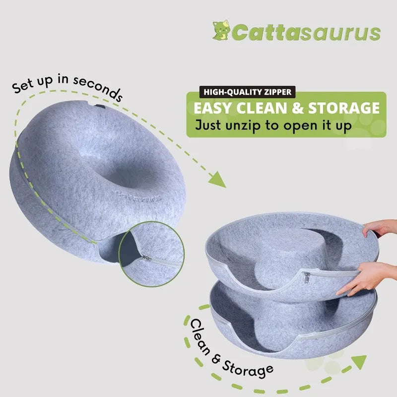 CATTASAURUS Peekaboo Cat Cave for Multiple & Large Cats Up to 30-45 Lbs, Scratch Detachable & Washable Tunnel Bed,Donut Cat Cave