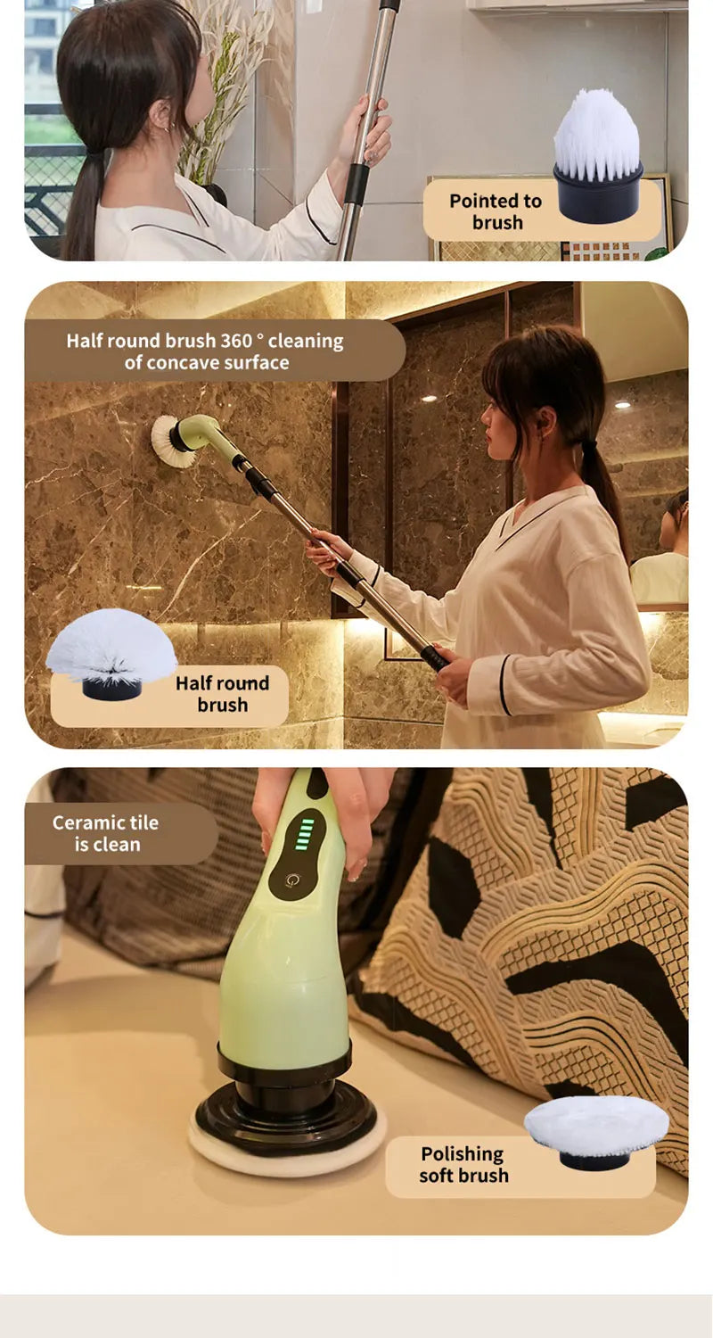 9-in-1 Multifunctional Wireless Electric Cleaning Brush Household Kitchen Bathroom Brush USB Handheld Rotating Cleaning tools