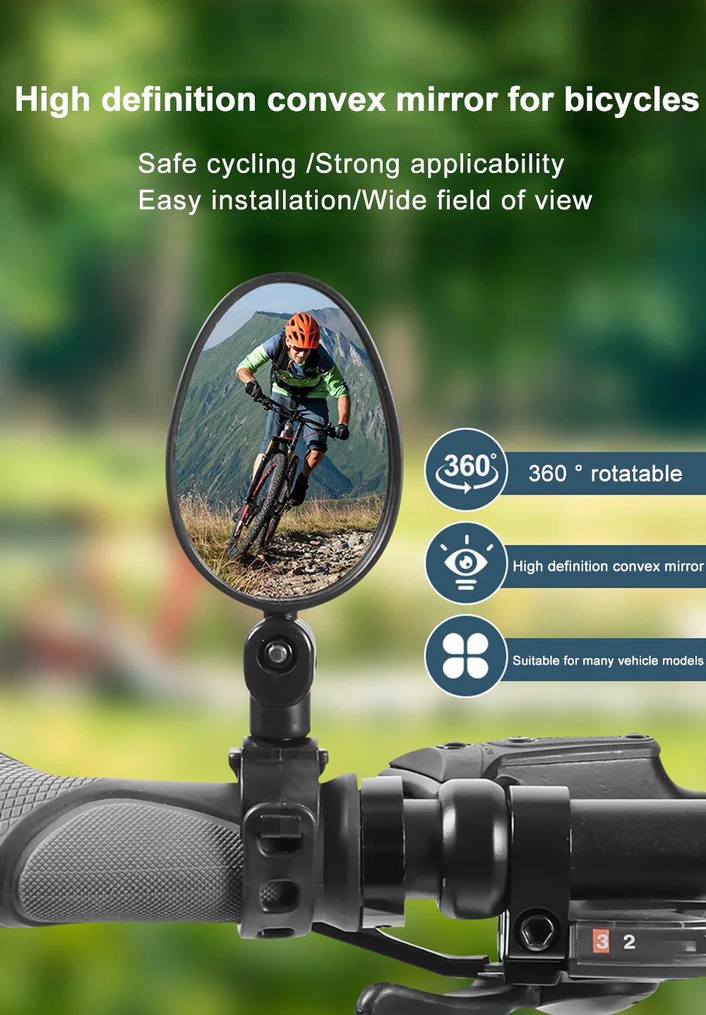 1pcs Bike Rearview Mirror 360° Adjustable Rotatable Handlebar Convex Mirror Safe Wide Angle For Bicycle Cycling Outdoor Sports