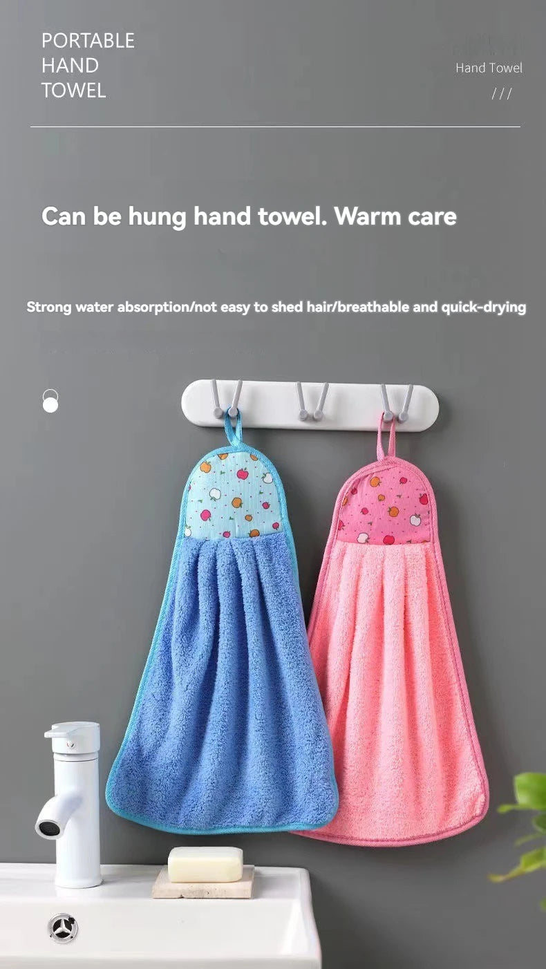 4pcs Coral Velvet Bathroom Supplies, Soft Hand Towel, Absorbent Cloth Dishcloths, Hanging Cloth, Kitchen Accessories