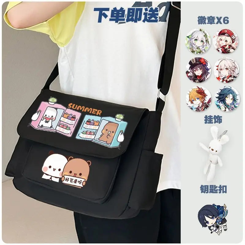 Cartoon bubu and Yier high-capacity Shoulder Bags Student Sports Crossbody Backpack Black White Messenger Bag Girl birthday gift