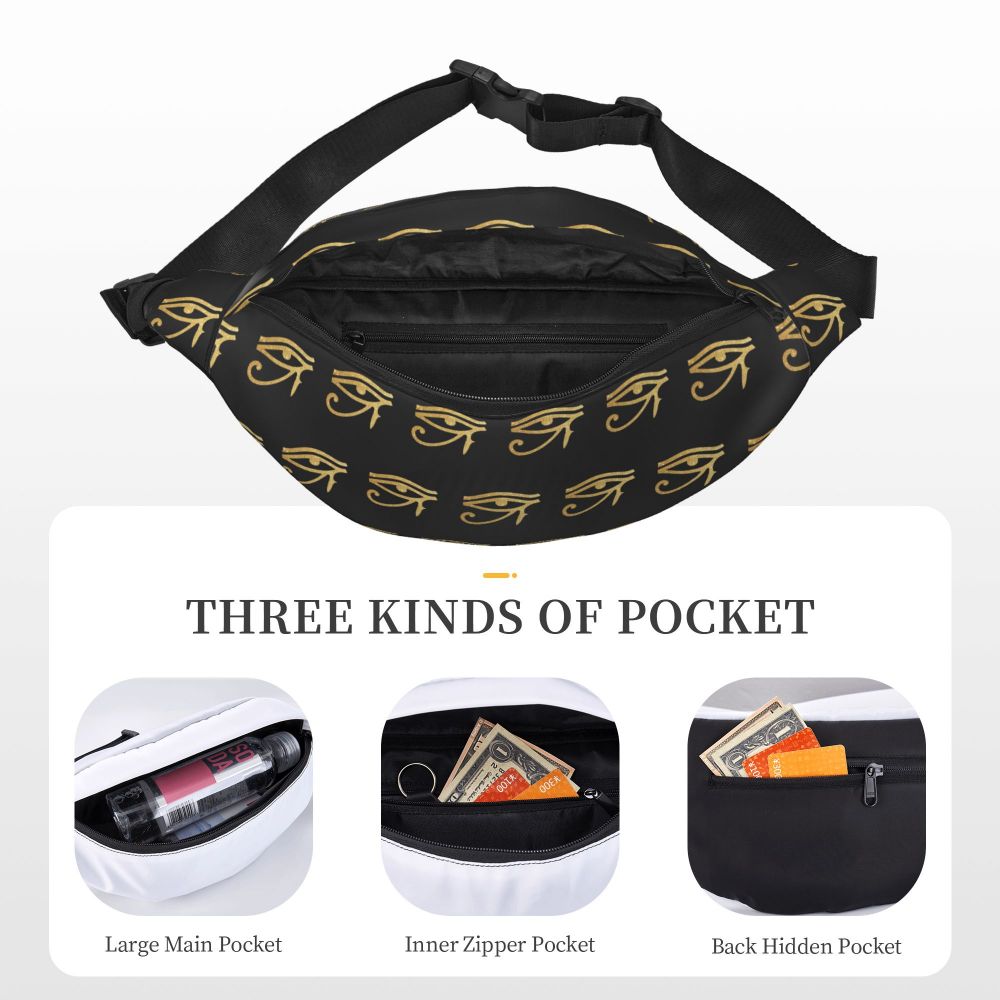 Ancient Gold Pharaoh Egypt King Tut Fanny Bag Custom Egyptian Hieroglyphic Sling Crossbody Waist Pack Hiking Phone Money Pouch