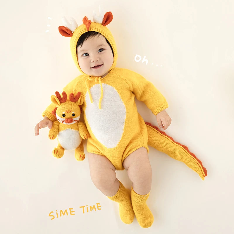 Baby Photography Clothes Lovely Knitted Dragon Outfit With Tail 3-5 Month Infant Photoshoot Props Sunflower Pillow Photo Prop