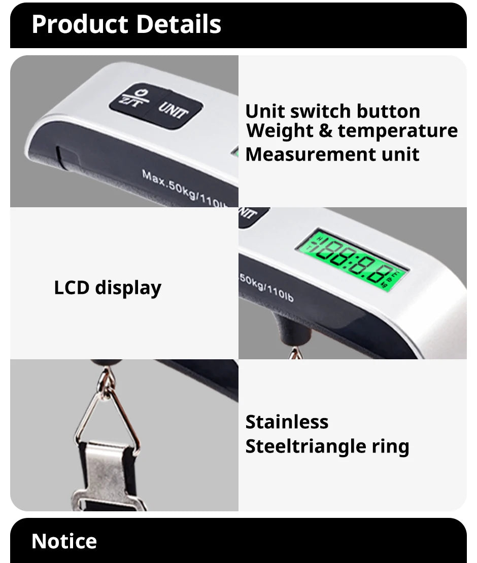 1pcs Portable Scale Digital LCD Display 110lb/50kg Electronic Luggage Hanging Suitcase Travel Weighs Baggage Bag Weight Balance