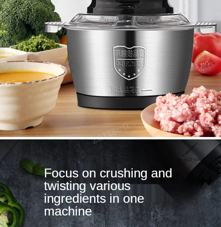 2 Speed Stainless steel Electric Chopper Meat Grinder Mincer Food Processor Slicer Meat Cutter  Food Chopper Electric