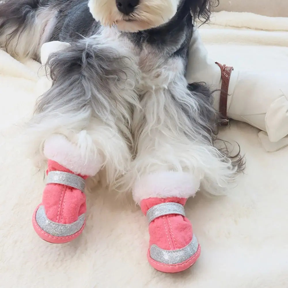 4pcs/set Thickened Dog Snow Boots Windproof Adjustable Non-slip Pet Boots Reflective Soft Dog Warm Shoes for Dogs Puppy