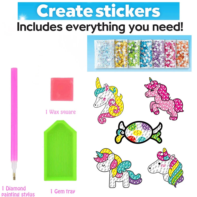 12 Create Big Gem Diamond Painting Sticker Kit Art Craft Girls Boys Unicorn Animal Sealife Magical Mosaic Dot Sticky Toys Gifts