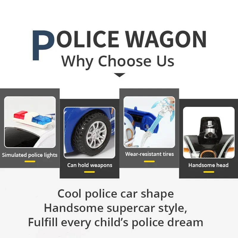 Blue Children's Collision Deformation Police Car Toy Boy Inertia Impact One-Button Deformation Car