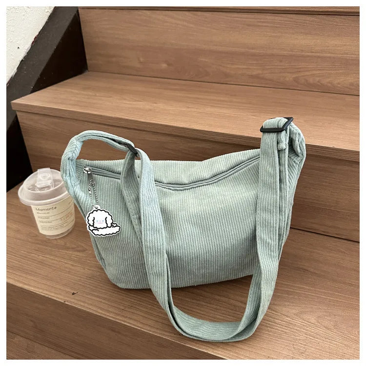 Black Corduroy Bags for Women Japanese Canvas Large Single Shoulder Crossbody Dumpling Bag Student Korean Casual Simple Handbag