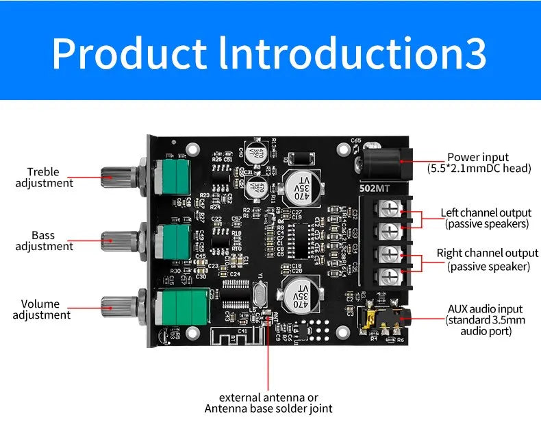 ZK-502MT Bluetooth 5.0 Subwoofer Amplifier Board 2.0 Channel High Power Audio Stereo Amplifier Board 2X50W Bass AMP