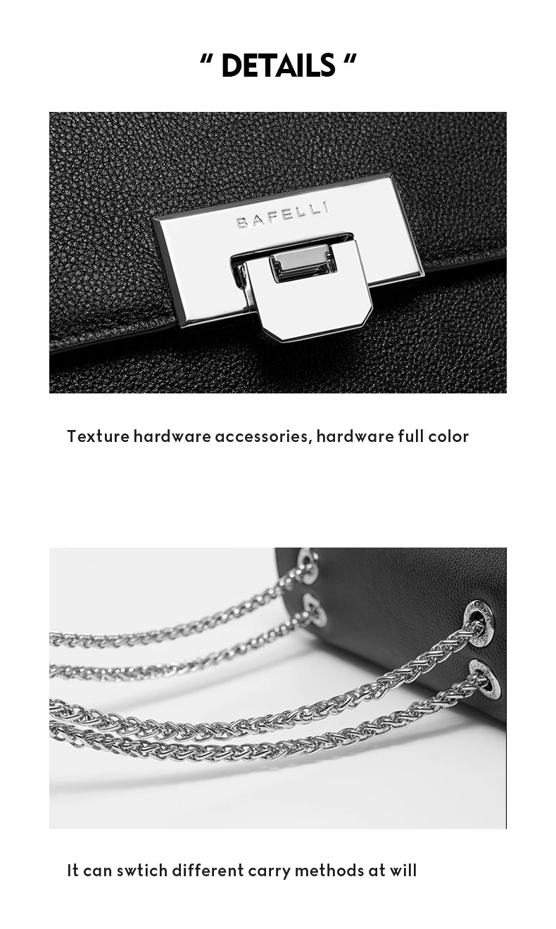 BAFELLI MINI CHAIN BAG WOMEN'S 2024 NEW HANDBAG FASHION SHOULDER CROSSBODY STYLIST COLLOCATION BOX PURSE LUXURY SILVER LEATHER