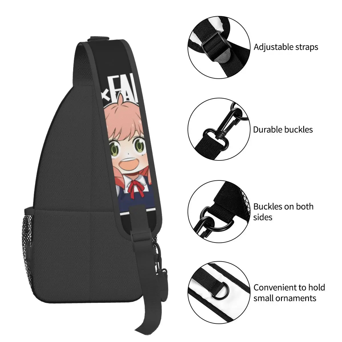 Anime Spy X Family Sling Bag Chest Crossbody Shoulder Sling Backpack Outdoor Hiking Daypacks Anya Forger Cute Pattern Satchel