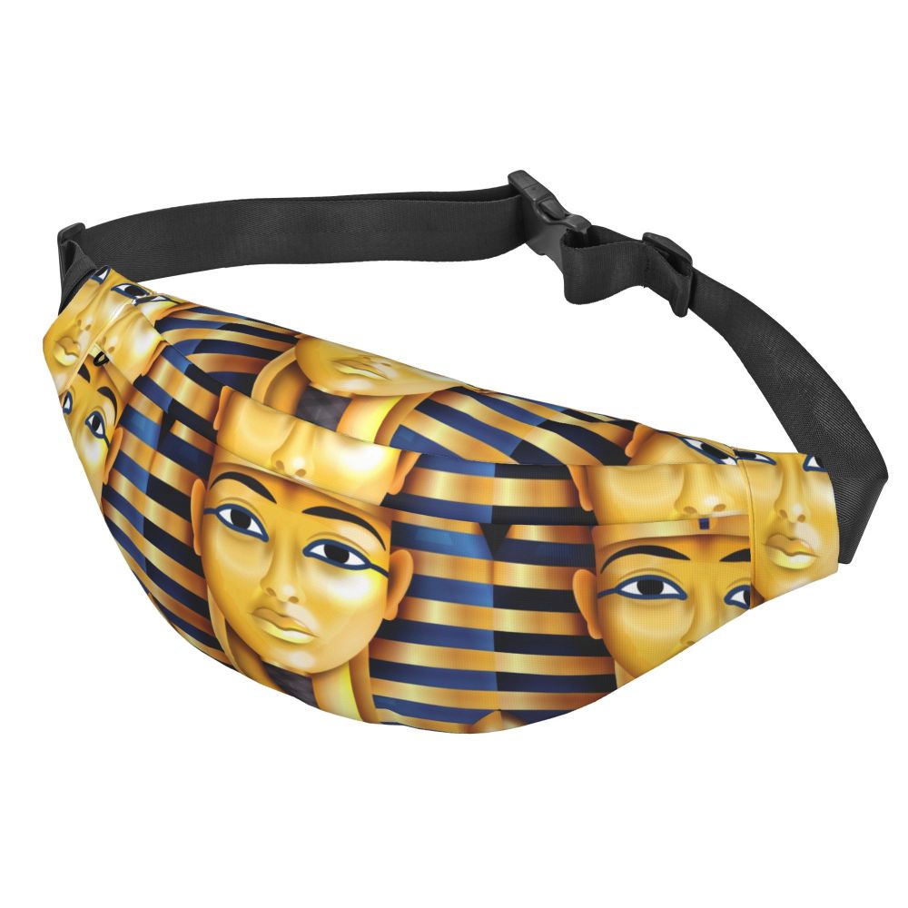 Ancient Gold Pharaoh Egypt King Tut Fanny Bag Custom Egyptian Hieroglyphic Sling Crossbody Waist Pack Hiking Phone Money Pouch