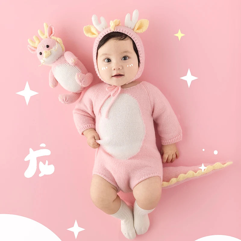 Baby Photography Clothes Lovely Knitted Dragon Outfit With Tail 3-5 Month Infant Photoshoot Props Sunflower Pillow Photo Prop