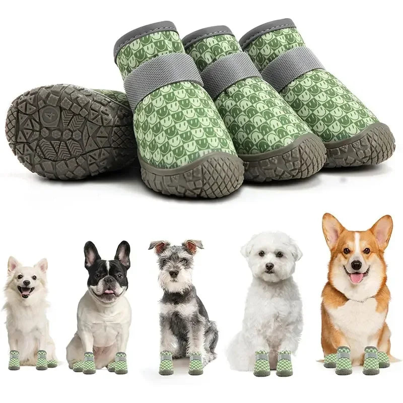 4 pcs/set Dog shoes for small dogs Breathable dog shoes for hot roads, Non-slip medium dog boots for hardwood floors Lake Blue