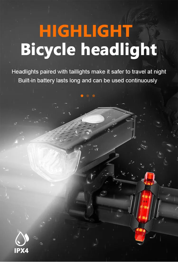 2218 Bike Light Set USB Rechargeable Front Light with Taillight Easy to Install 3 Modes Bicycle Accessories for the Bicycle