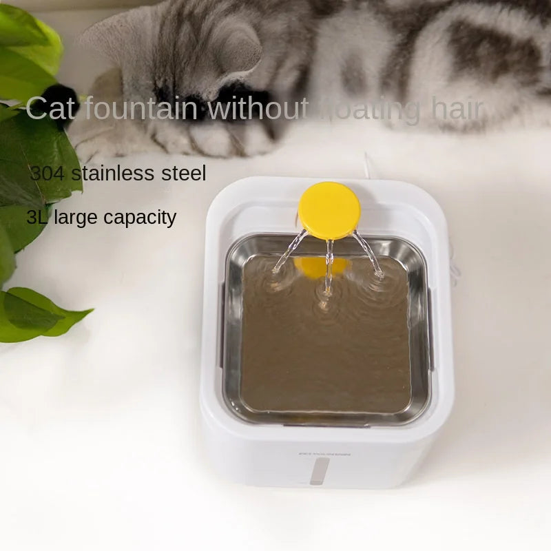 Automatic Cat Water Fountain with Stainless Steel Tray Recirculate Filtering Pet Cats Water Dispenser Auto Cat Drinker