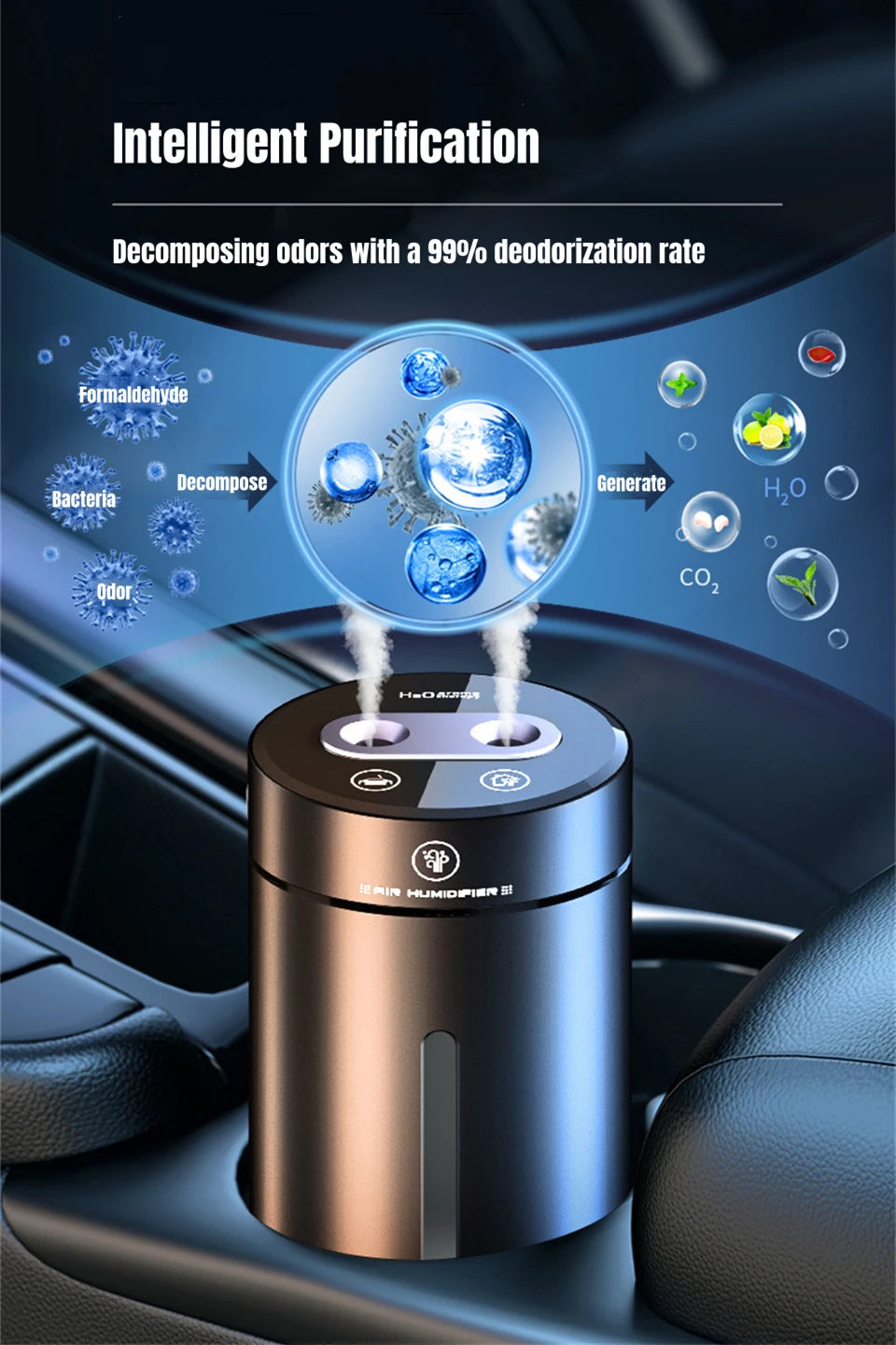 Car Aroma Diffuser Air Freshener Aromatherapy Humidifier Aluminum Alloy Electric Aromatic Oasis Automatic Spraying Home Room