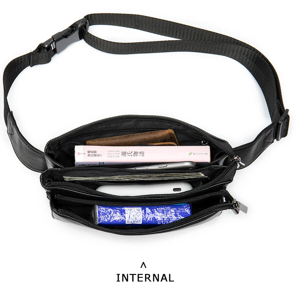 Casual Men's Waist Bag Real Goat Leather For Men Male Fanny Pack Designer Luxury Brand Bag Belt Men Chest/hip Bags Sling Pack