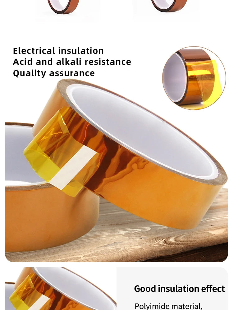 30m Long Gold Finger High Temperature Resistant Tape Polyimide Tape Multi Size Pet Anti Static Lithium Battery Insulation Tape