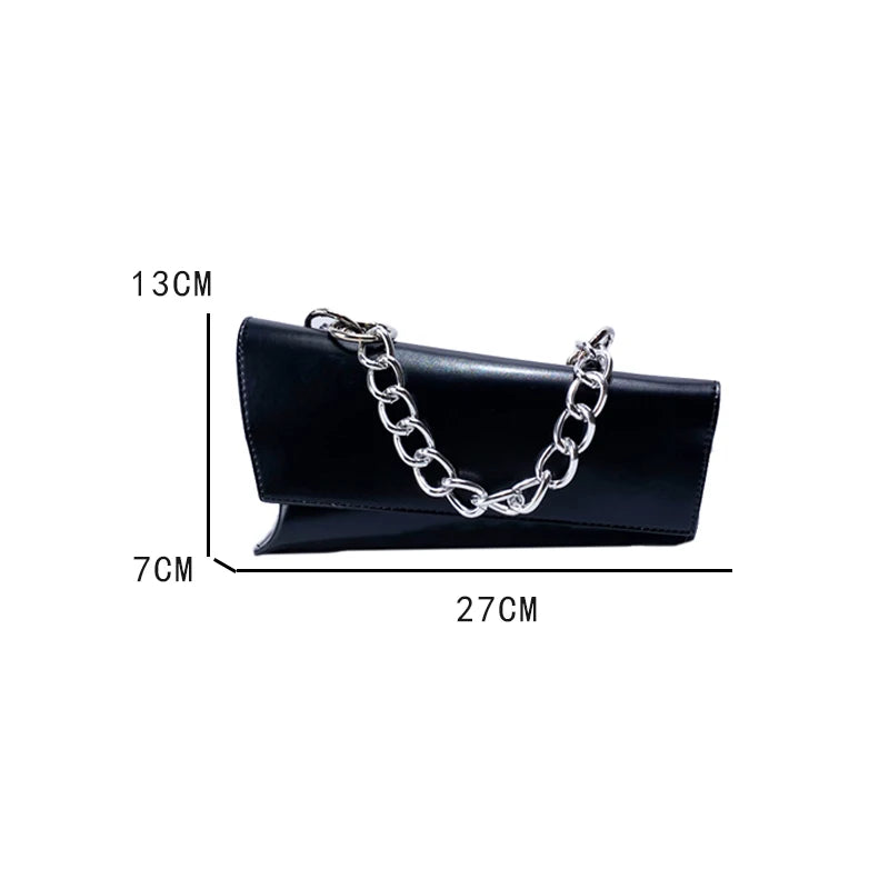 Black Messenger Bag For Women Luxury Designer Handbags Purses 2024 New In Fashion Asymmetrical Chain Decorate Shoulder Crossbody