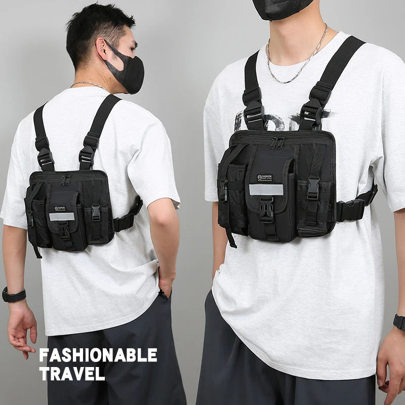 Chest Bag Waist Pack Men's Chest Pack Hip Hop Streetwear Tactical Vest Bag For Men Double Strap Design Shoulder Bag For Men Sac