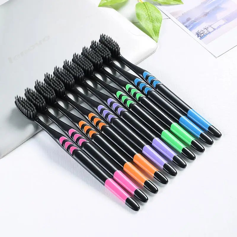 10 Pcs Family pack toothbrush, Bamboo Charcoal Soft Bristles Toothbrush, Travel Carry，Color random