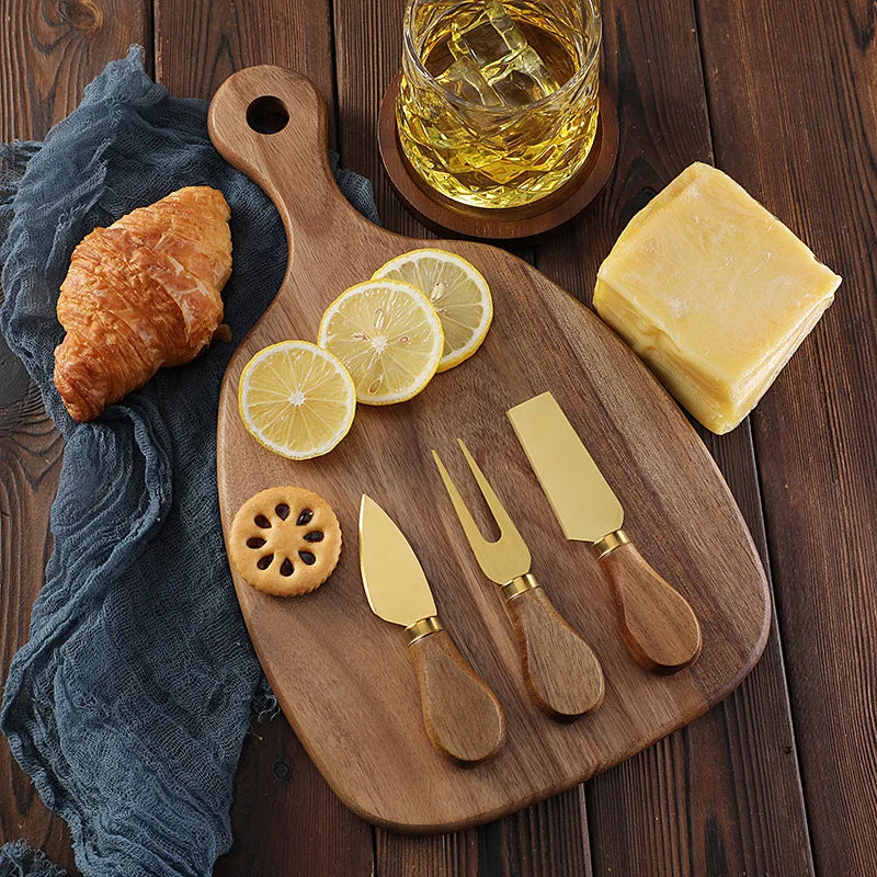 Acacia wood cutting board cutting board steak western fruit chopping board   set cheese knife three-piece set