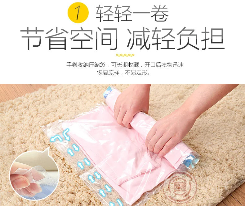 2023 Roll-Up Compression Vacuum Clothes Storage Bags Space Saver Foldable Travel Luggage Seal Pouch Home Package Packing Cube