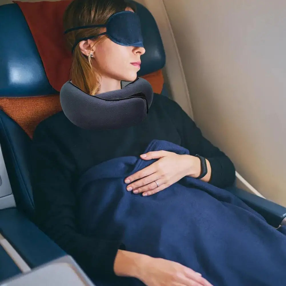 Adjustable U-Shaped Memory Foam Travel Neck Pillow for Car, Airplane, and Portable Headrest Support During Sleep