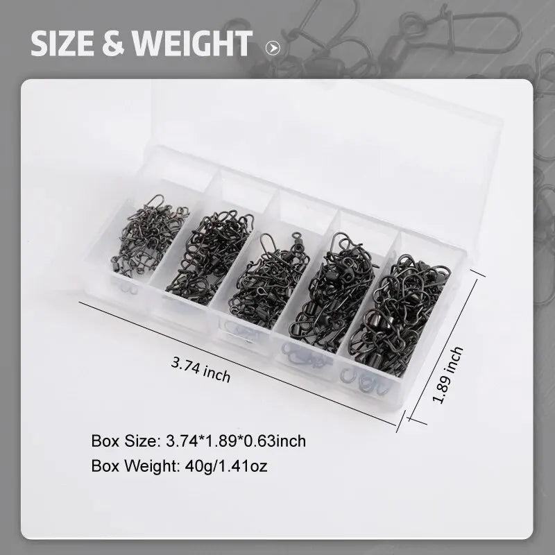 50pc/box Stainless Steel Fishing Connector Pin 4# 6# 8#10#12# Bearing Rolling Swivel with Snap Fishhook Lure Accessories