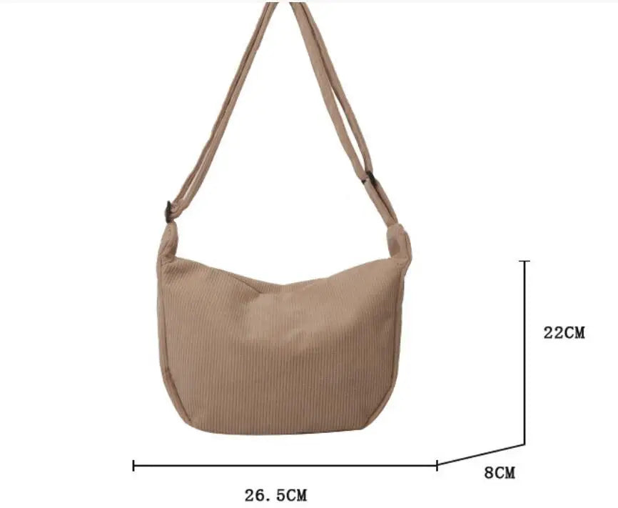 Black Corduroy Bags for Women Japanese Canvas Large Single Shoulder Crossbody Dumpling Bag Student Korean Casual Simple Handbag