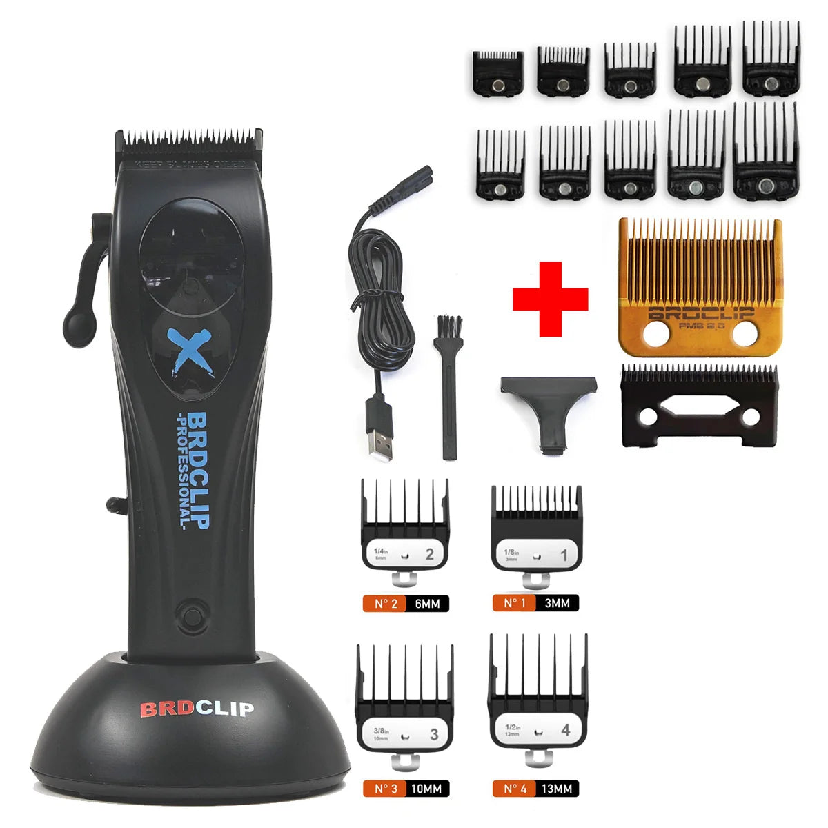 BRDCLIP X1C 9000RPM Magnetic Motor Hair Clipper Professional Barber Hair Cutting Machine Salon Trimmer for Men with Charge Base